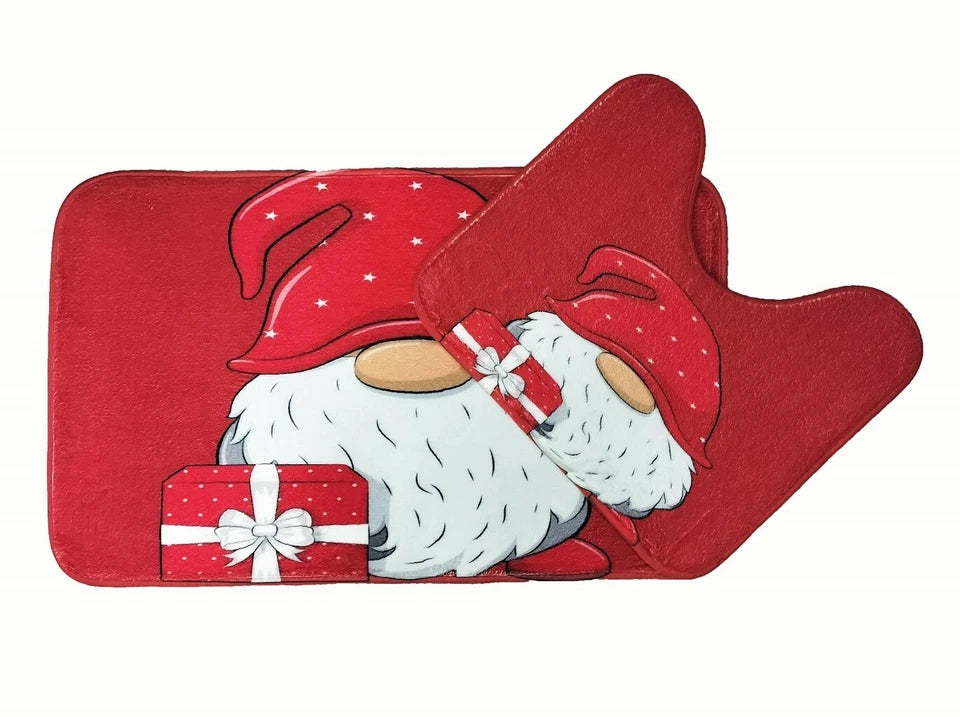 2pc Christmas Design Memory Foam Bath Mat Set Festive Non-Slip Bathroom Rugs 100% Polyester Machine Washable & Soft